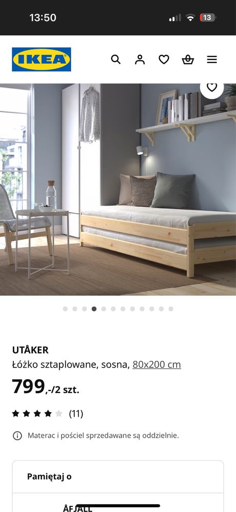 UTÅKER Łóżko sztaplowane