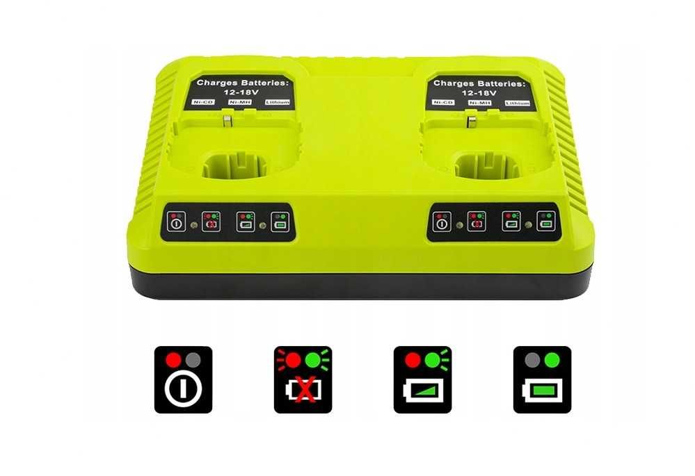 Ładowarka dwustanowiskowa do akumulatorów Ryobi 18V, szybkie ładowanie