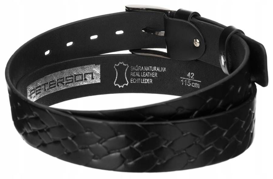 klasyczny, skórzany pasek męski z metalową klamrą - peterson 105