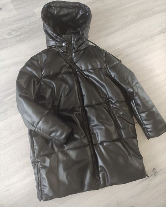 Пуффер пуховик зимова куртка ZARA шкіра розмір XS