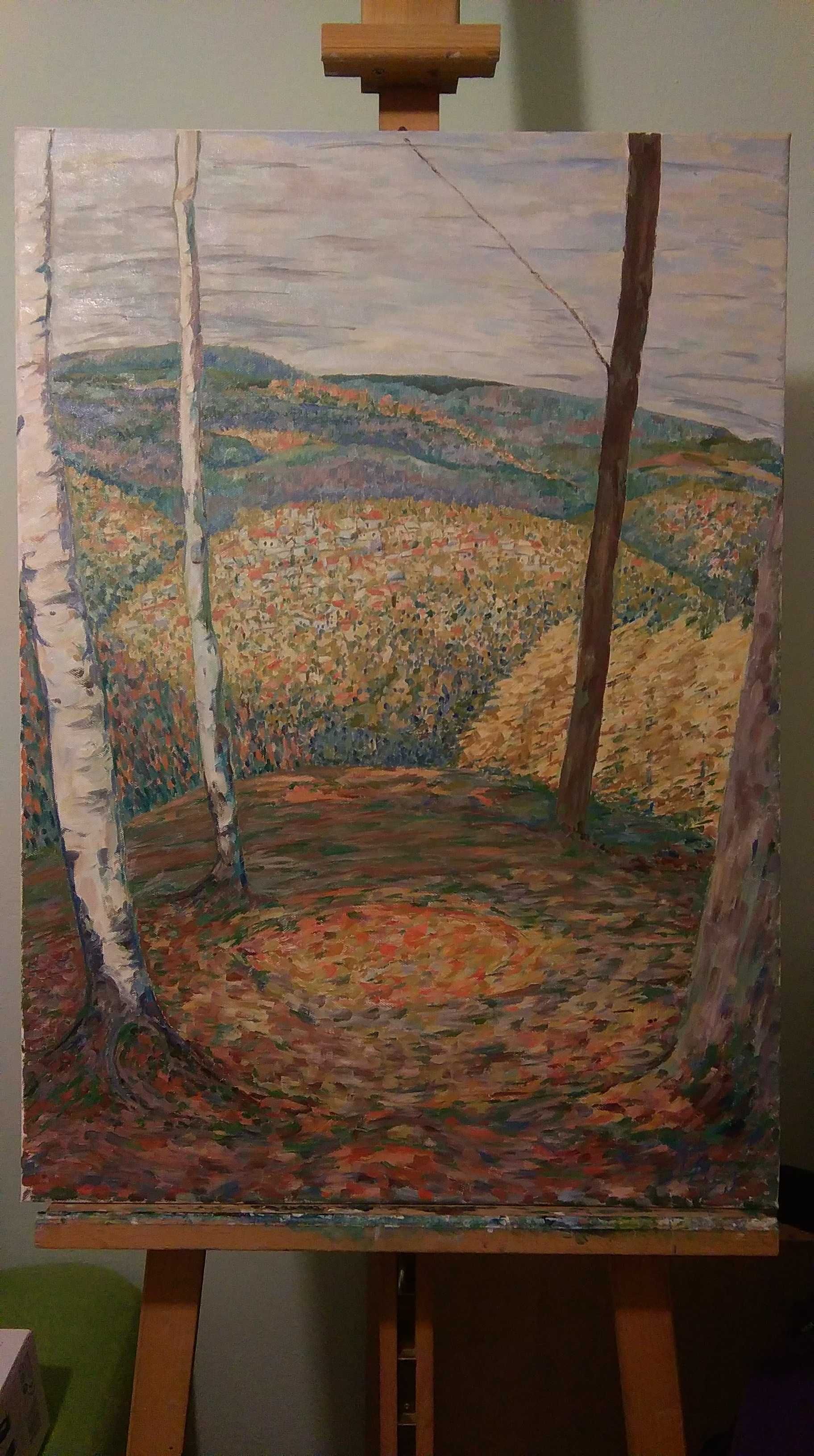 Pejzaż jesienny, obraz olejny na płótnie, autor Krystyna Kamieniak