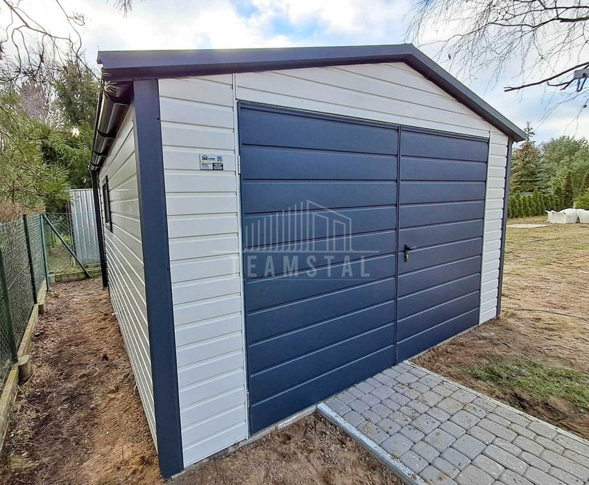 Garaż blaszany 4x4m Brama 2x Okno rynny blachodachówka Dach TS1076