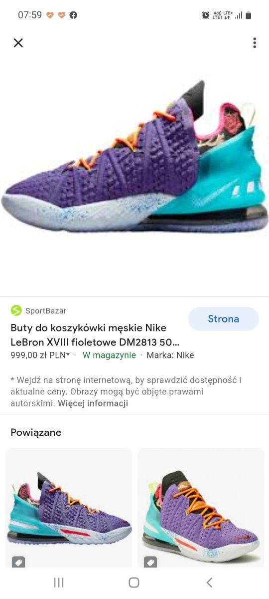 Buty do koszykówki męskie Nike LeBron XVIII fioletowe, 42,5