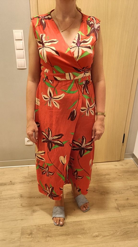 Kombinezon Zara czerwony w kwiaty bawełna  M/L