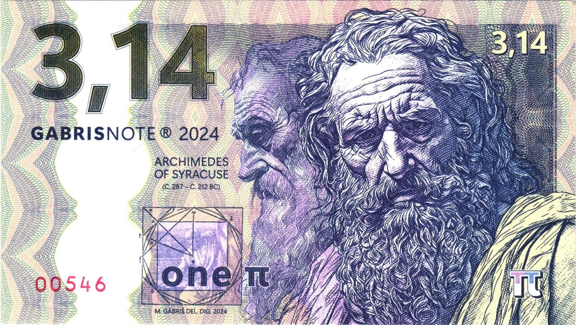 Unikatowy Banknot Kolekcjonerski PI (3,14) Archimedes UNC UV  xshop