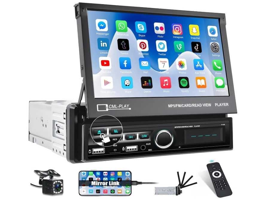 Samochodowy odtwarzacz MP5 z funkcją MirrorLink. wysuwany ekran