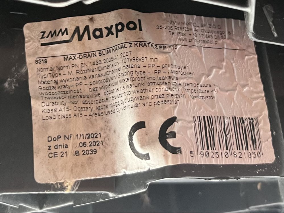 Nowe odwodnienia - Max Drain slim kanał z kratą z PP A15