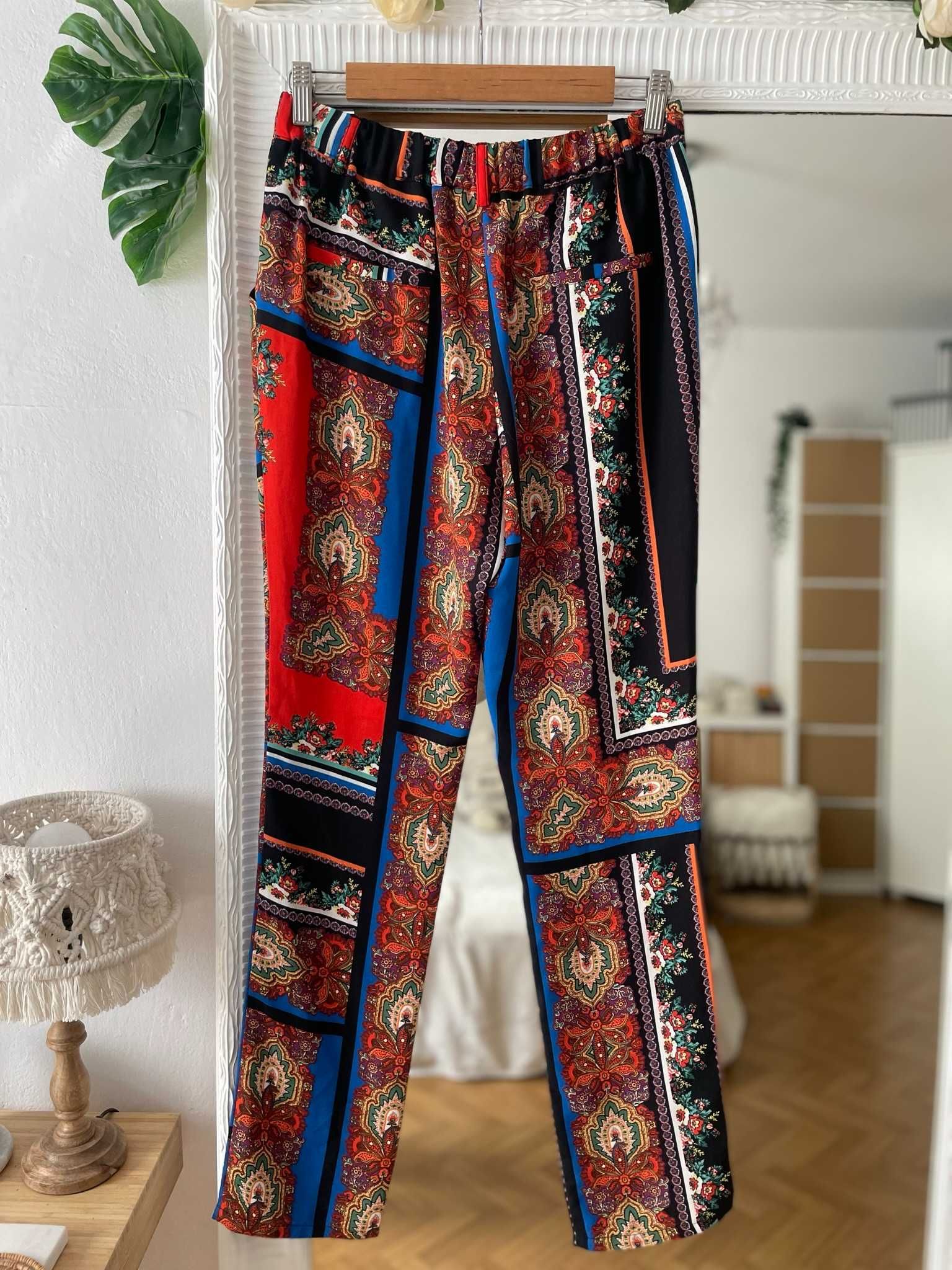 Mango spodnie kolorowe paisley boho etno eleganckie chinosy M 38