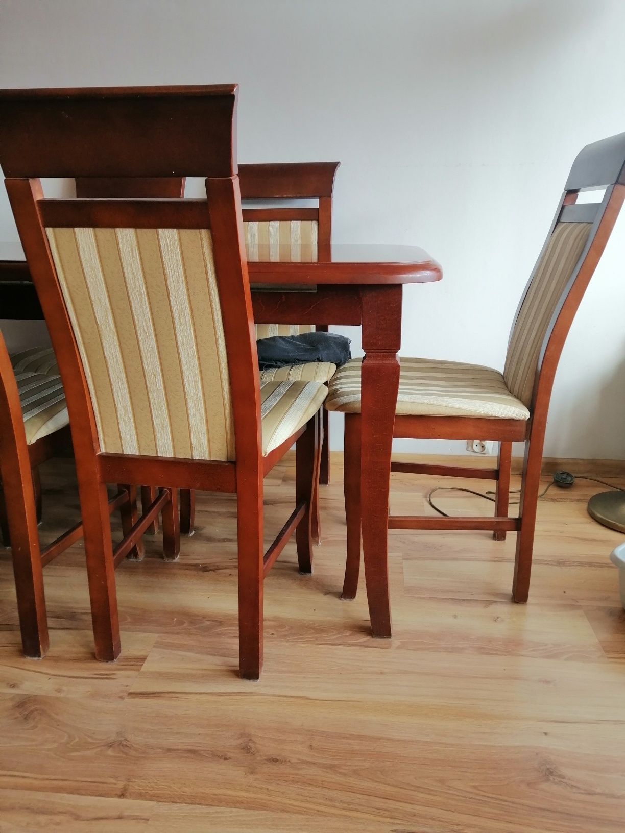 Stół plus 6 tapicerowanych krzeseł