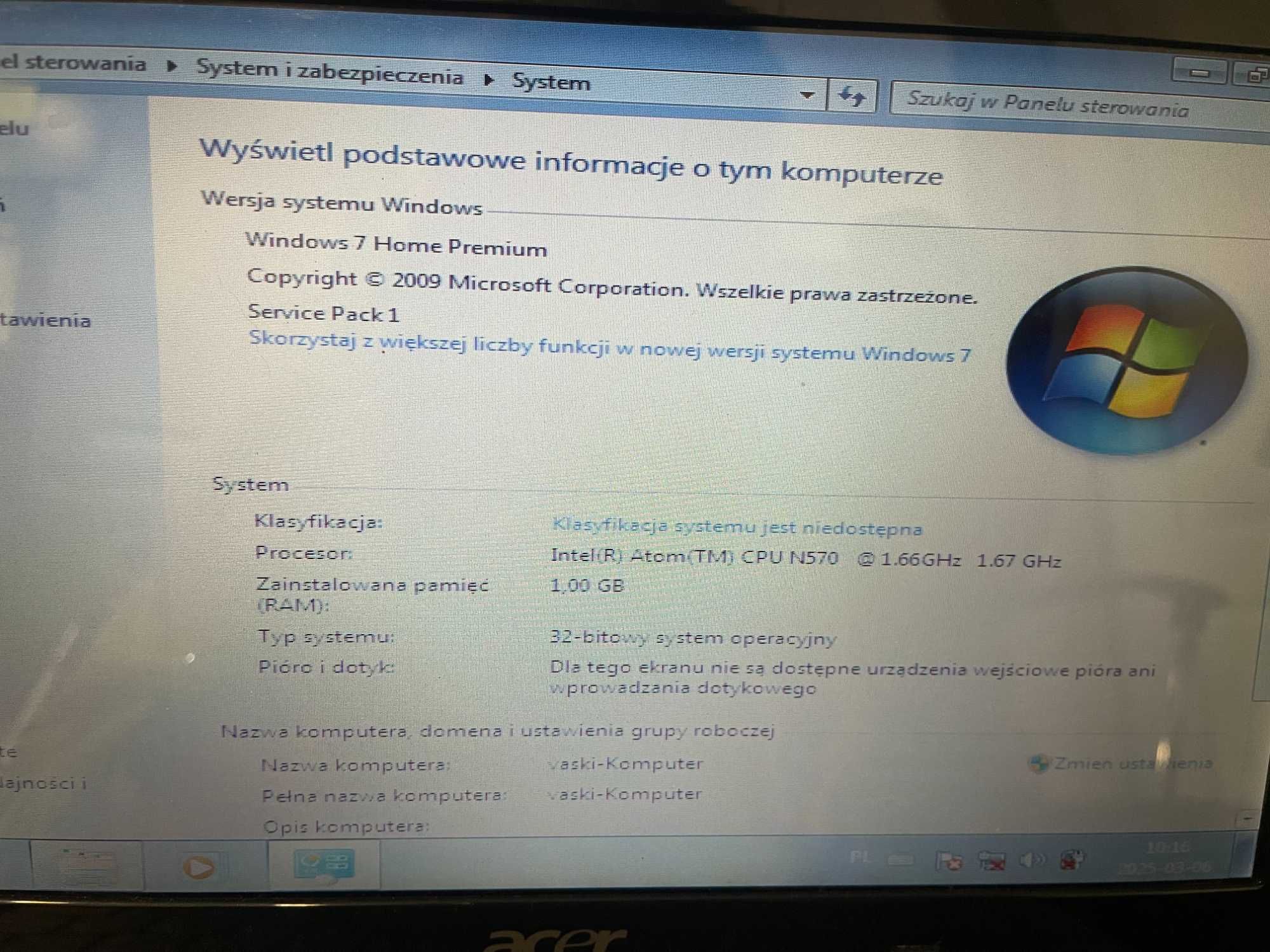 Netbook ACER ASPIRE D257 , zasilacz/Nowy Lombard/Katowice