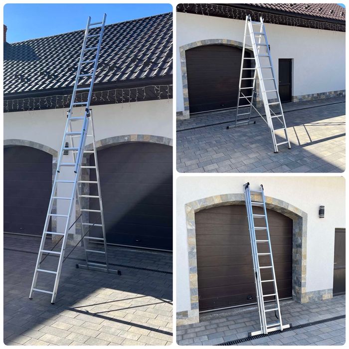 Драбина 3-9.10.11.12 сх Лестница алюмінієва 3-х секційна драбина