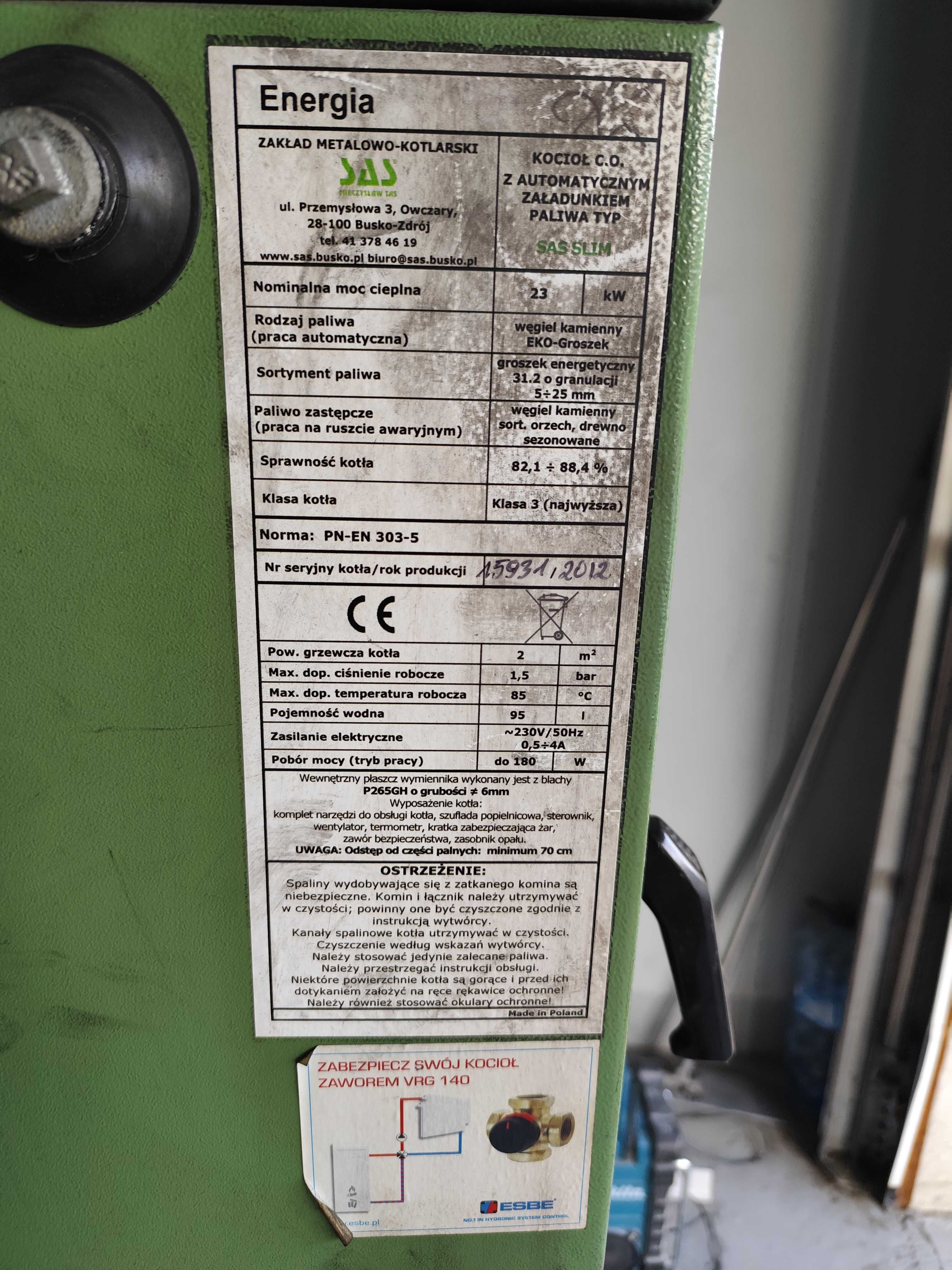 Kocioł CO Sas slim 23 KW ekogroszek