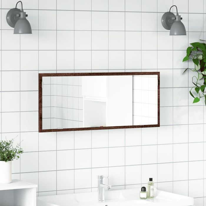 vidaXL Lustro łazienkowe z LED, brązowy dąb, 100x8,5x37 cm