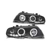 FARÓIS ANGEL EYES LED PARA BMW E46 COUPE CABRIO 99-03 FUNDO PRETO