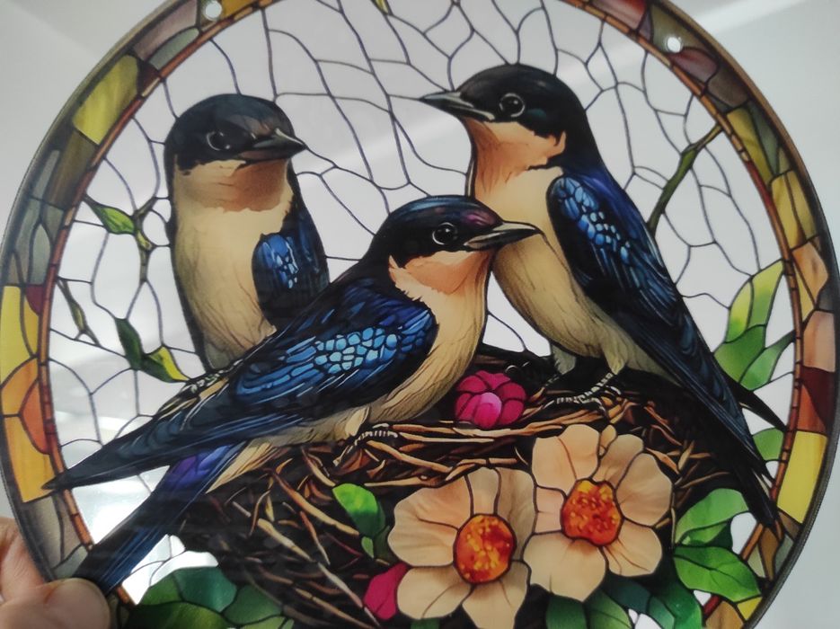 Nowy witraż witrażyk dekoracja okienna jaskółki