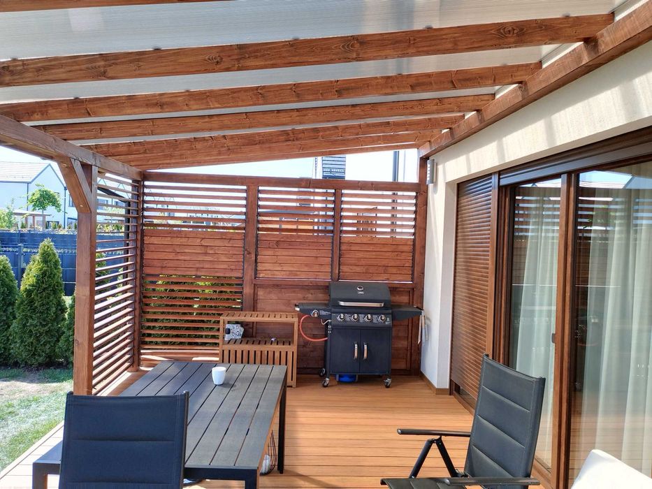 Zadaszenia tarasu z poliwęglanu,  tarasy z deski kompozytowej