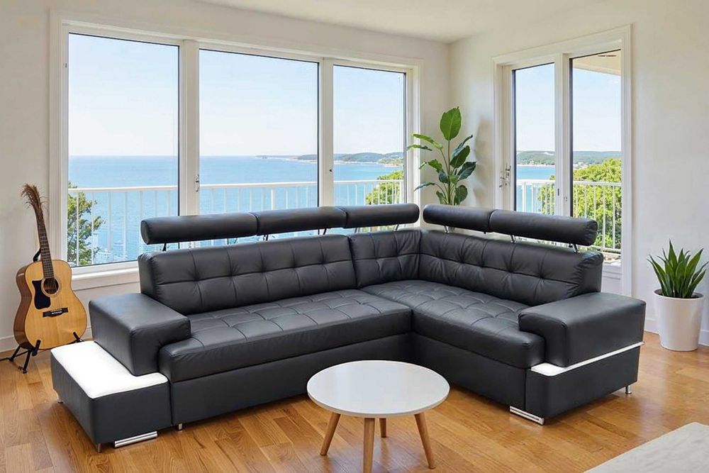 Narożnik LIZBONA - spanie, pojemnik - Skóra Naturalna