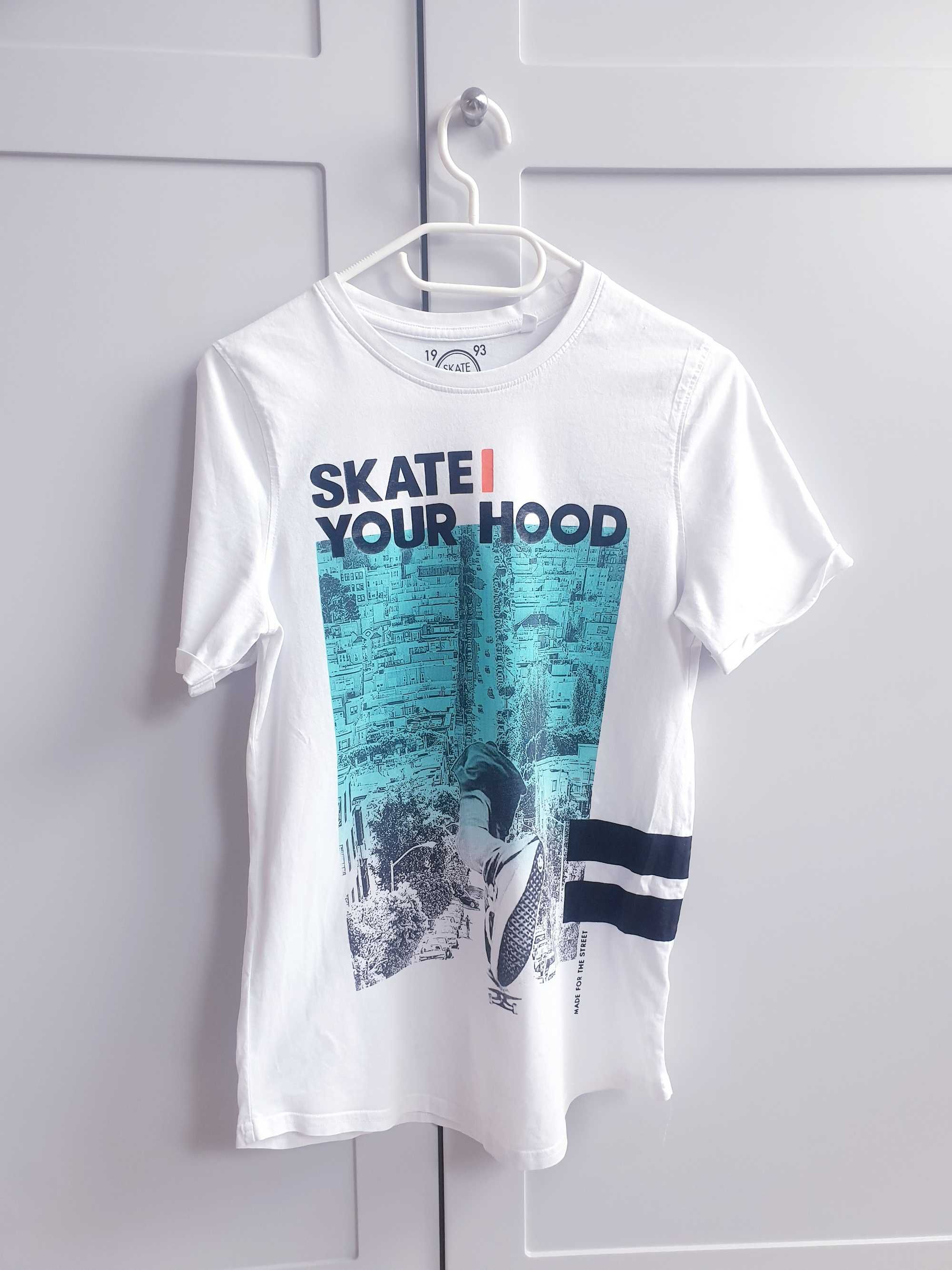 Biała koszulka t-shirt skate nation 158 164 chłopięca C&A