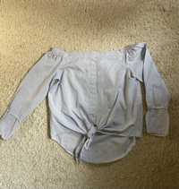 Голубая блуза в полоску рубашка с открытыми плечами mango