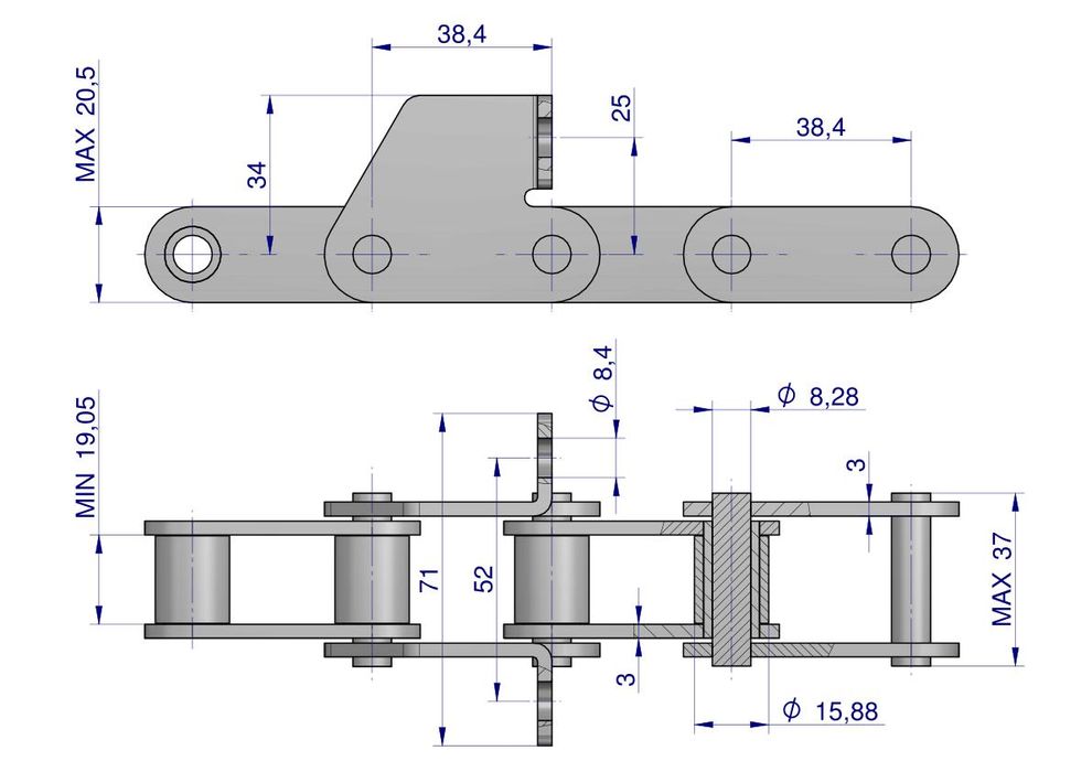 Łańcuch podajnika 38.4VB łapka SD co 4 ogniwo 5m Waryński