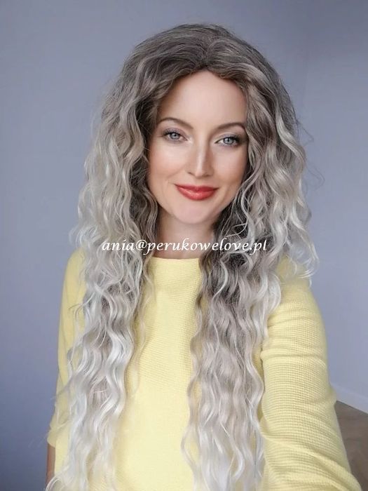 Peruka blond SMOKEY popielaty OMBRE afro loki kręcone włosy