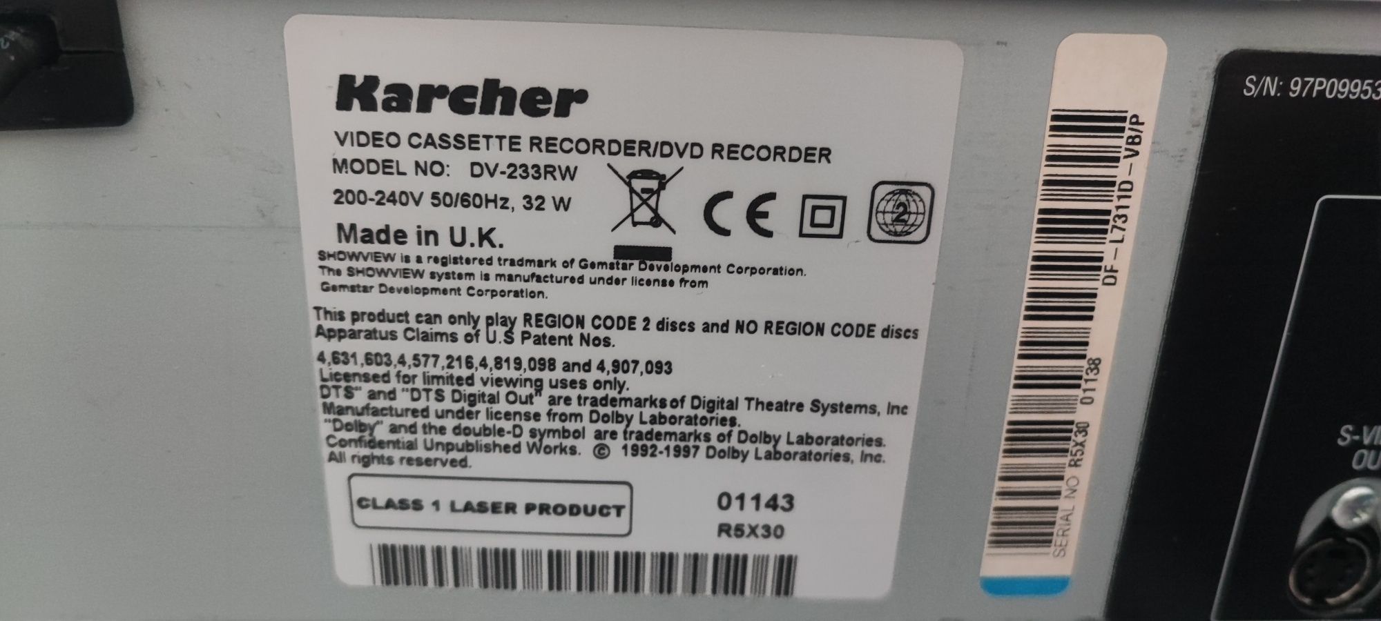 NagrywarkaVHS/DVD Karcher DV 233 RW HI FI