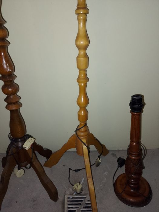 Drewniana podstawa lampy stojącej  PRL Vintage (3 sztuki)