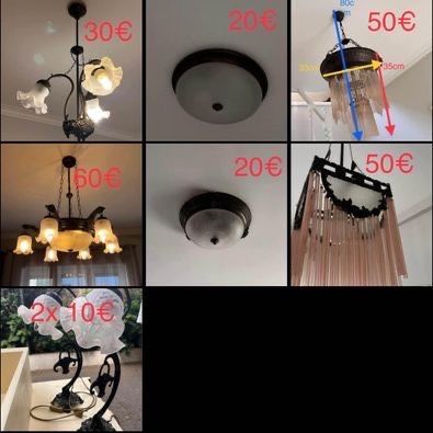 Candeeiros de metal e vidro Vintage