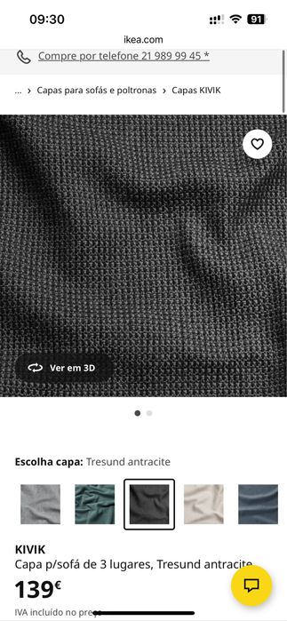 Capa Sofa Kivik 3 lugares cinzento escuro