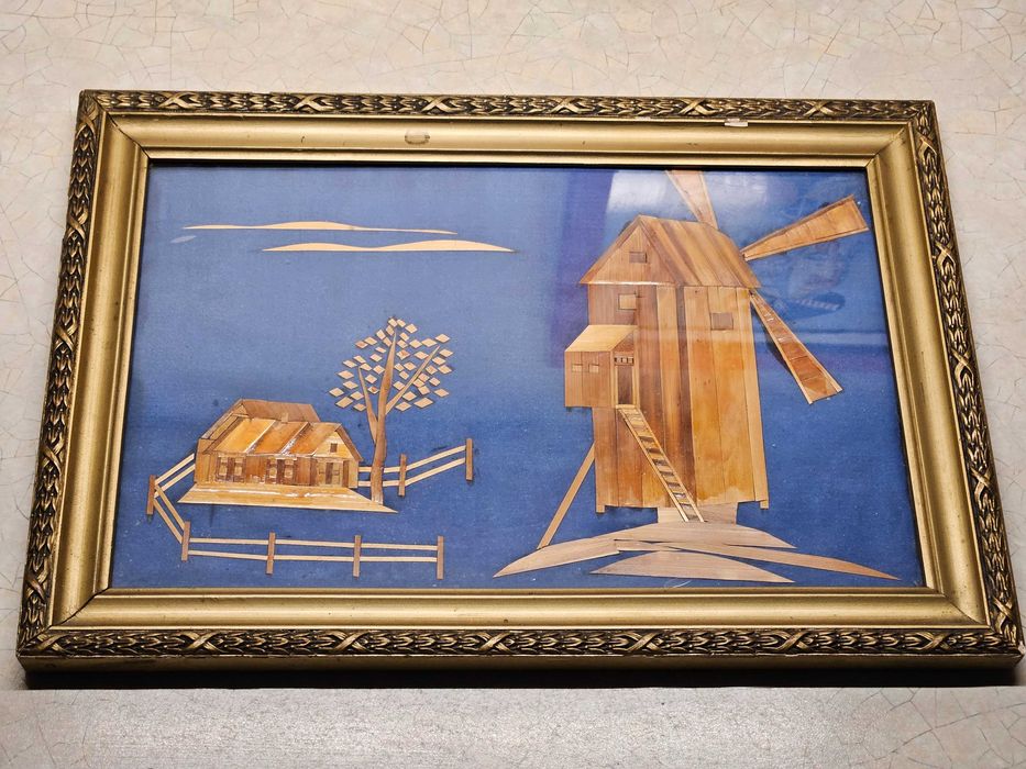 Obraz - Młyn,  rękodzieło z czasów PRL