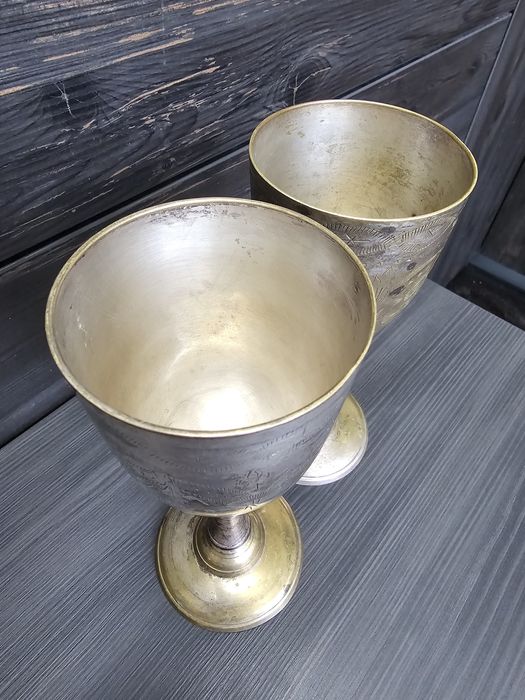 Бокалы металлические винтажные инкрустация резьбой