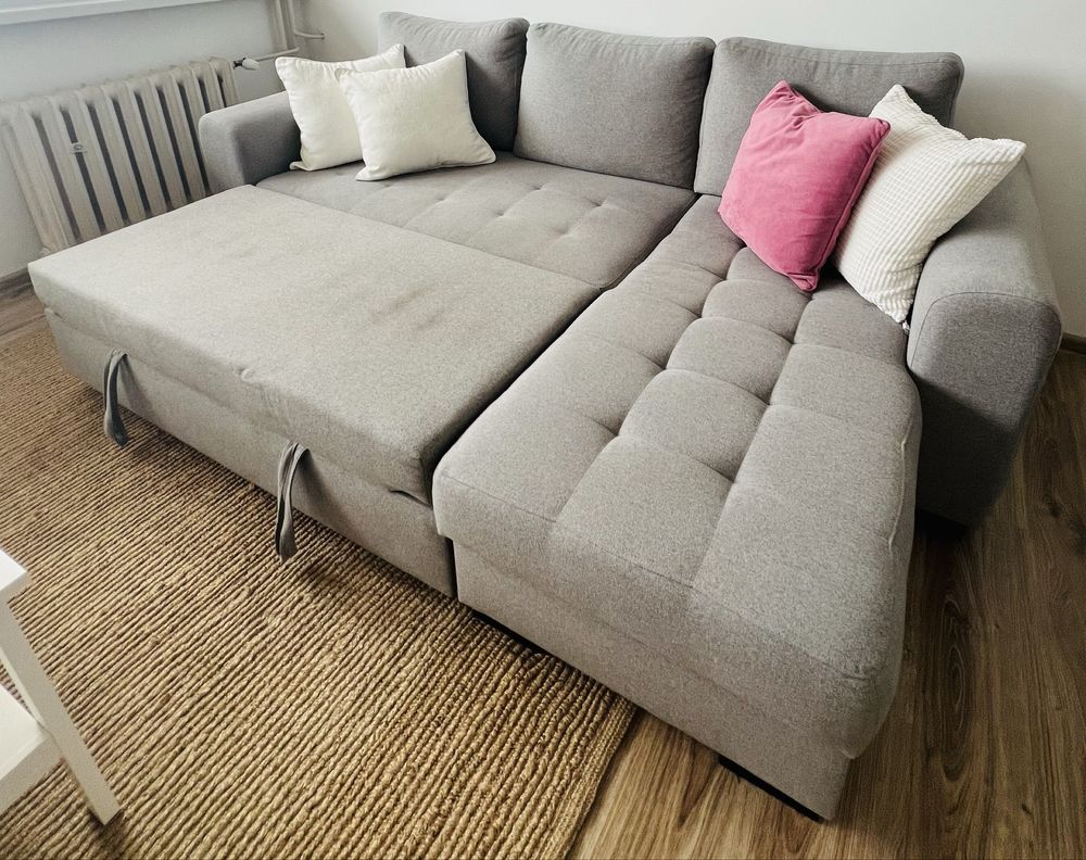 Narożnik z funkcją spania - szary (sofa, kanapa)