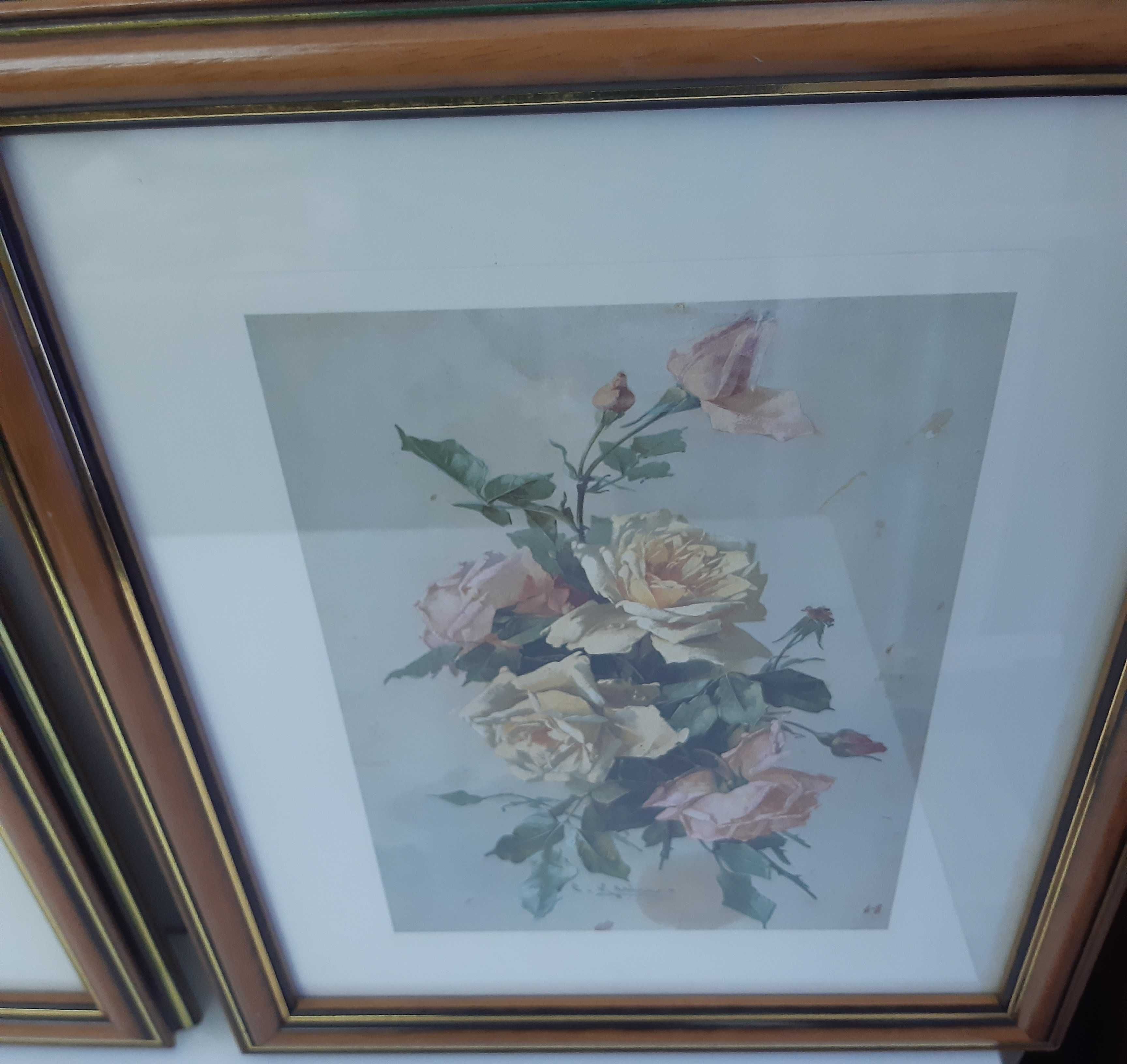 Retro Antigo 2 Quadros 34,5x42,5cm Gravuras Rosas