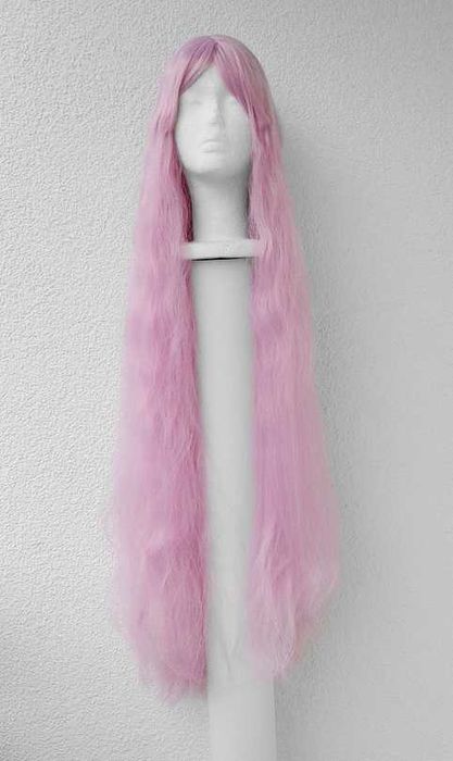Długa 110cm różowa falowana karbowana peruka z grzywką cosplay wig