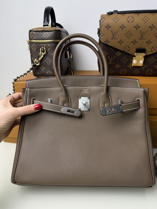Сумка жіноча шкіряна hermes birkin ерме біркін слоновий сірий