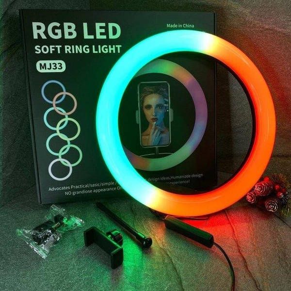 Кільцева лампа LED RGB 33 см зі штативом 2 м набір блогера MJ33