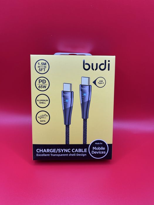 Кабель budi USB-C на USB-C (1.5м, 65W PD)
