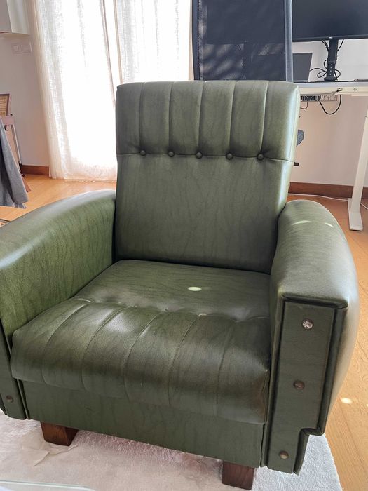 Vintage Green Leather Chairs x2
