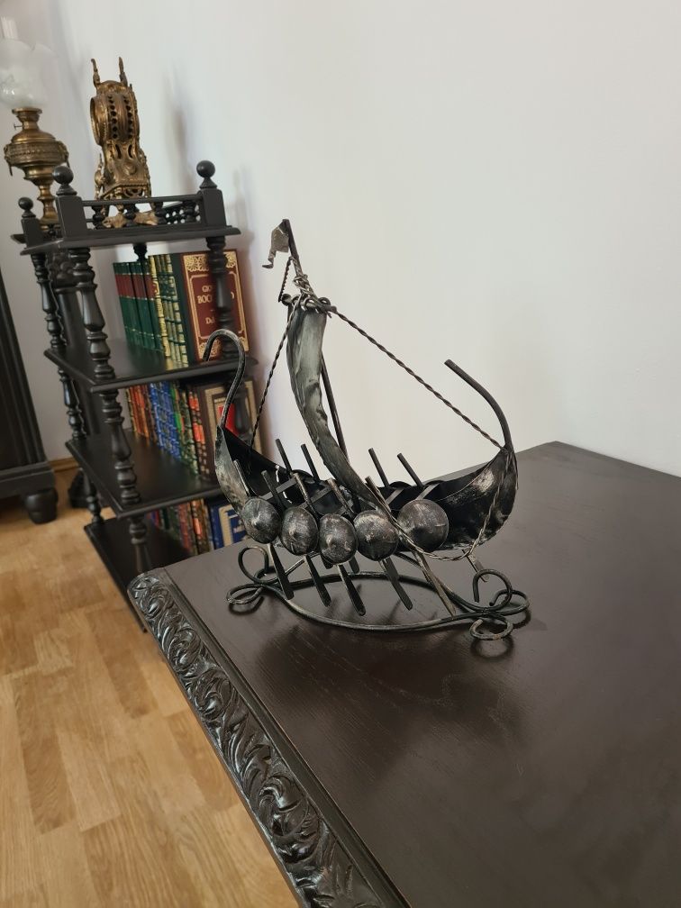 Vintage Metal Viking Ship 1960's Era 17 Inch Model