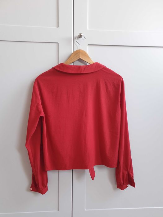 Burgundowa czerwona bluzka koszula lyocell wiązana z przodu Zara 34 36