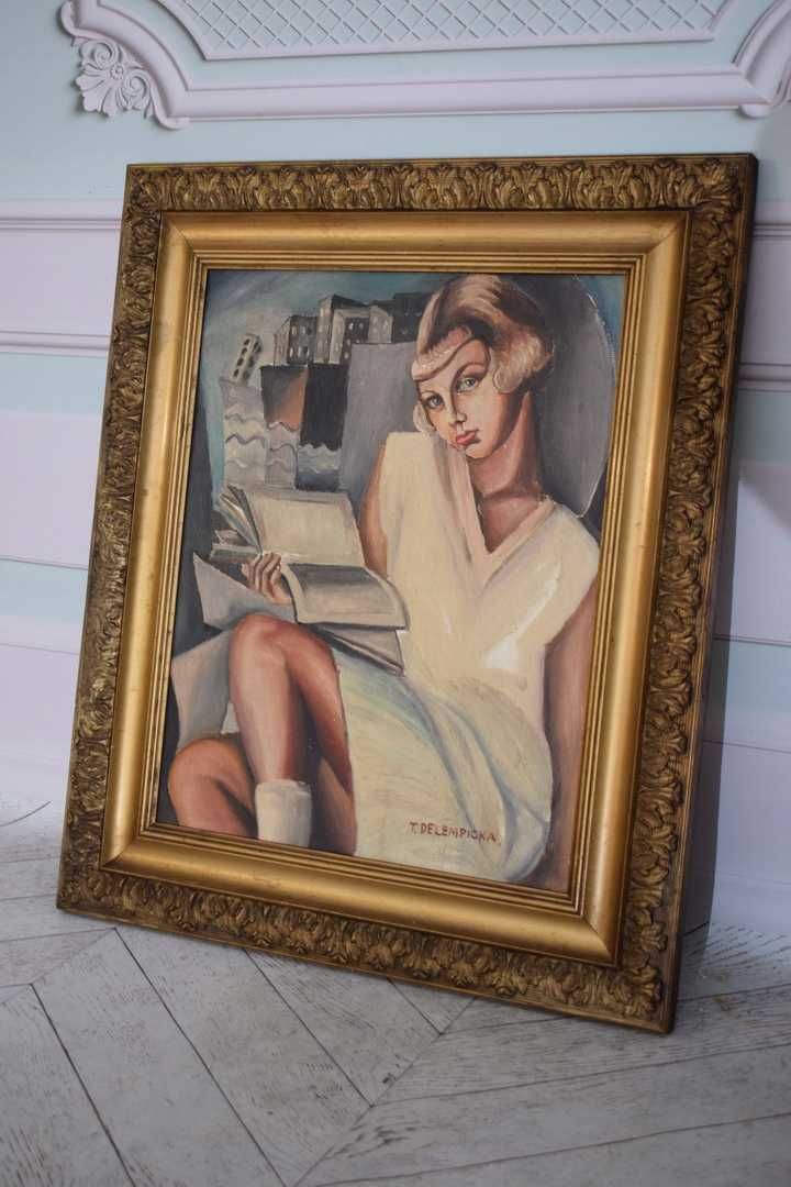 T De Łempicka - Portret Uczennicy - Studentka z Książkami Obraz Olejny
