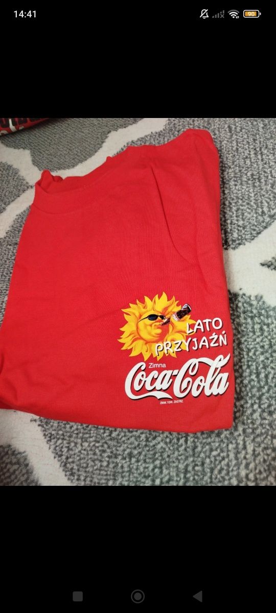 Czerwony T-shirt unisex Coca-cola sięgnij po orzeźwienie