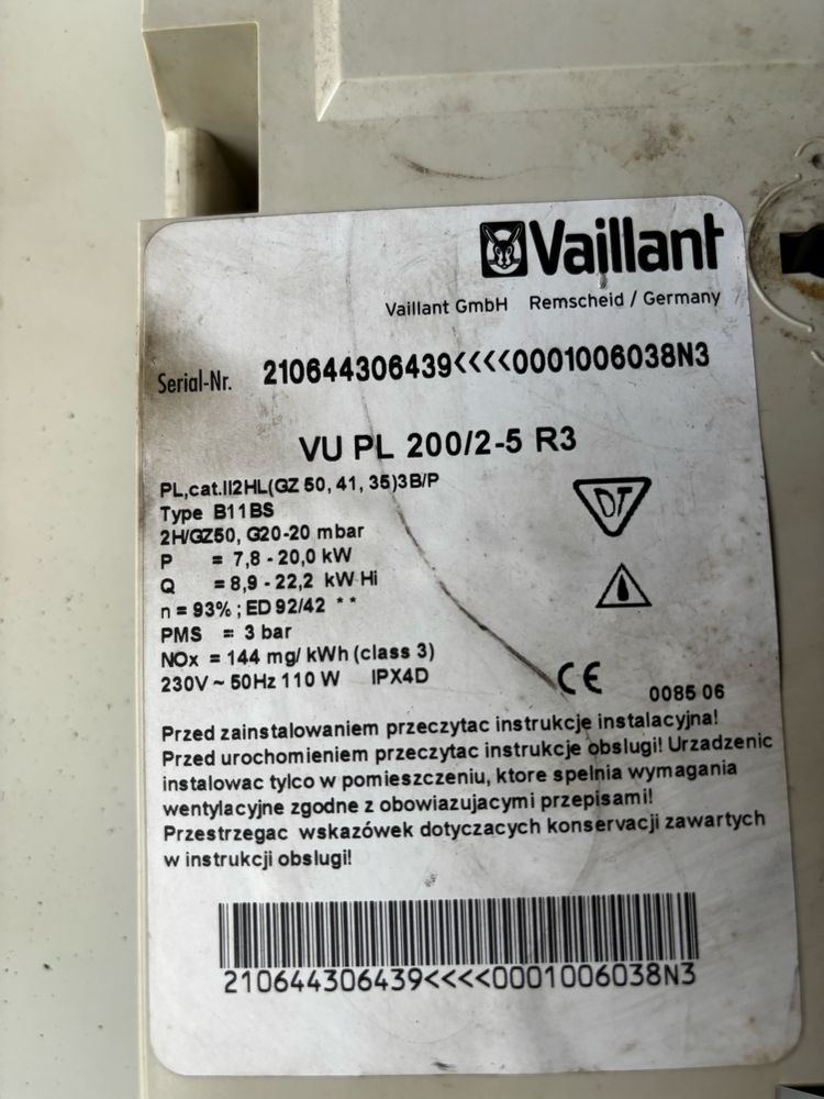 Piec gazowy Vaillant VU PL 200/2-5 R3 – na części lub w całości