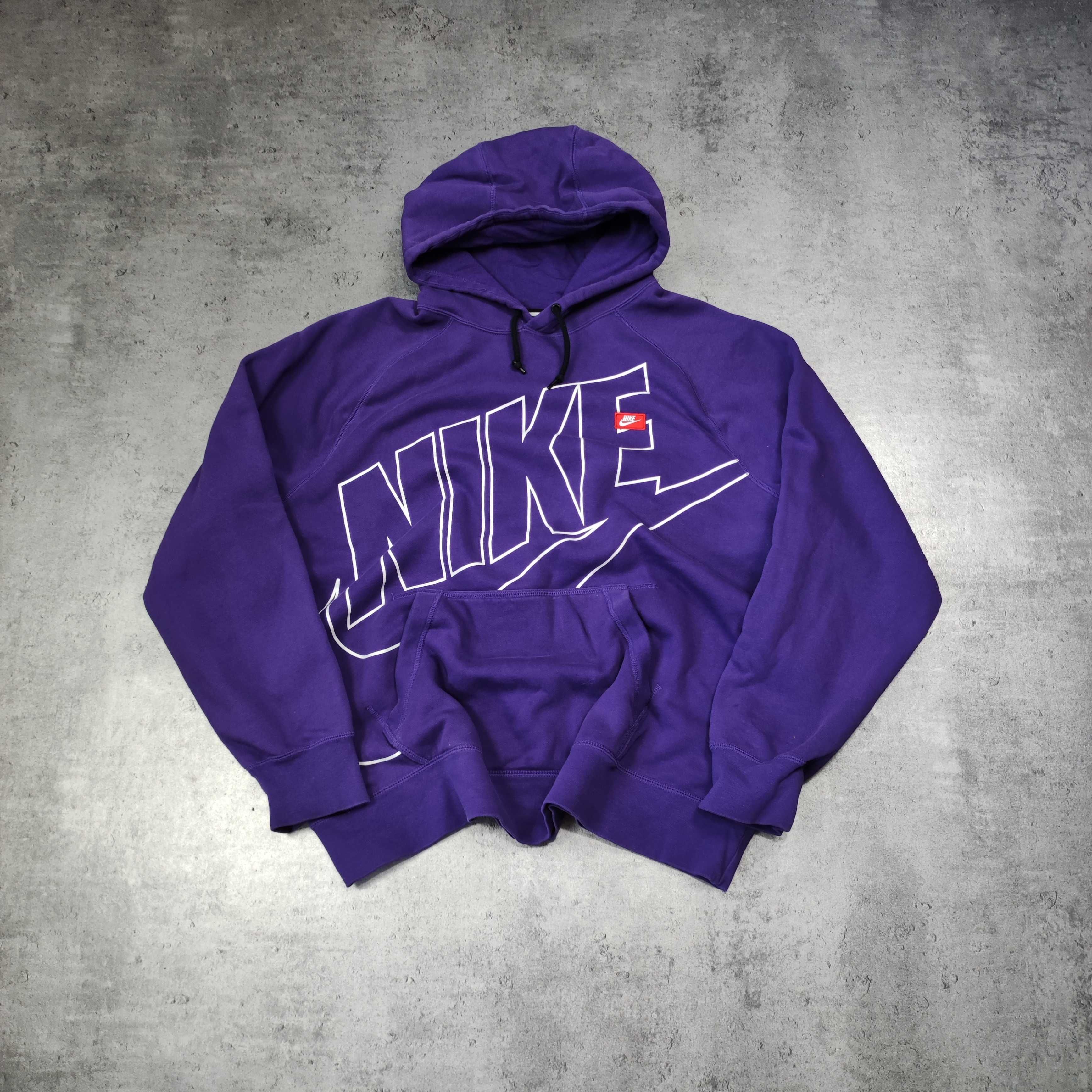 MĘSKA Bluza z Kapturem Hoodie Nike Fioletowa Duże Logo Haft Sportowa