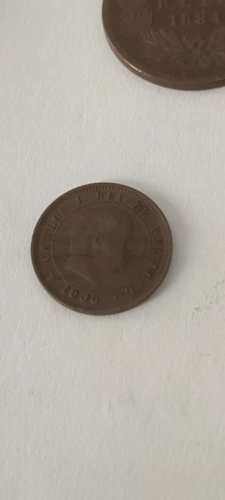 Moeda da monarquia de 5 reis de 1906. Rei D Carlos