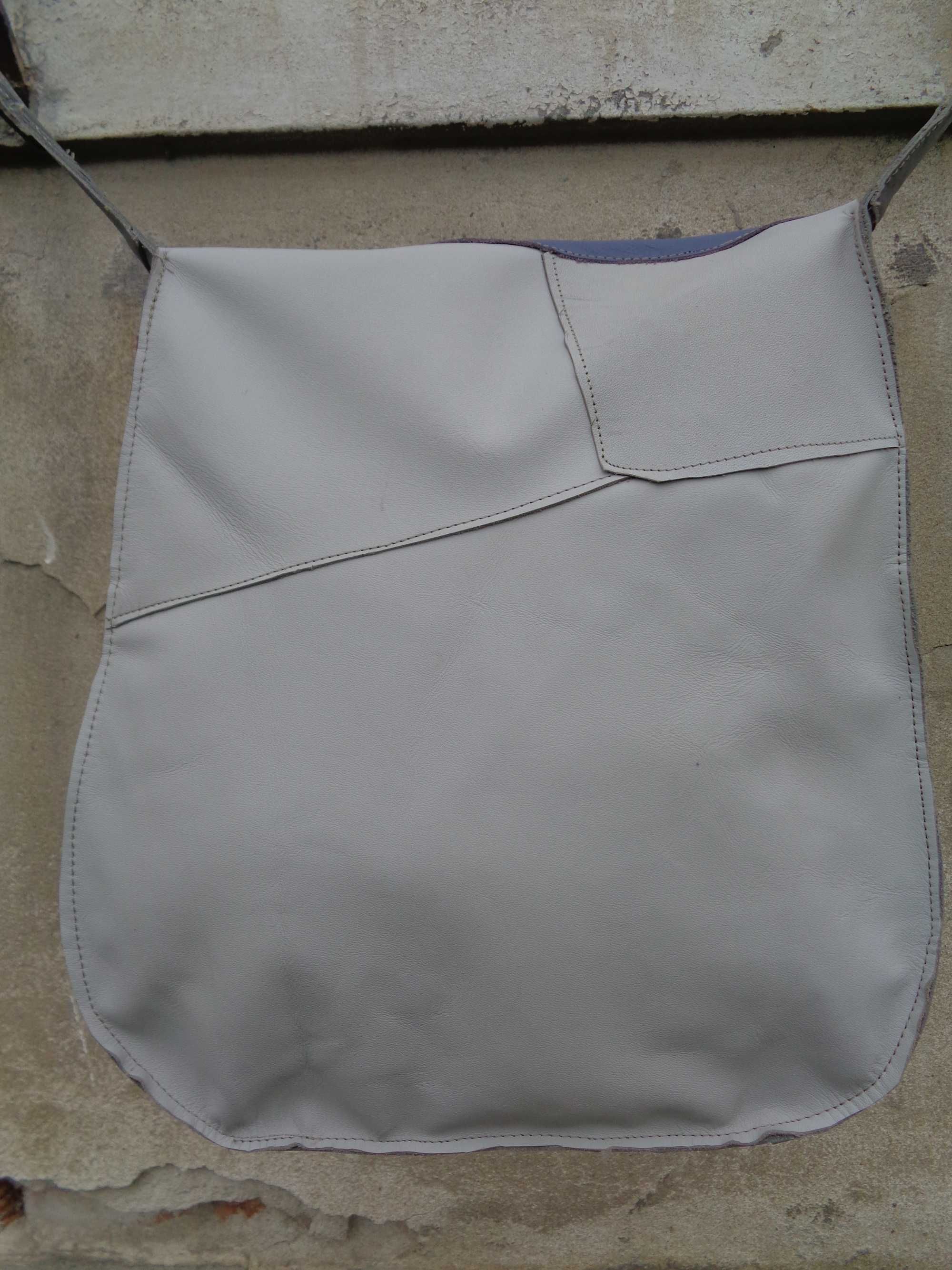 WYPRZEDAŻ Artystyczna duża skórzana niebieska torebka. Handmade