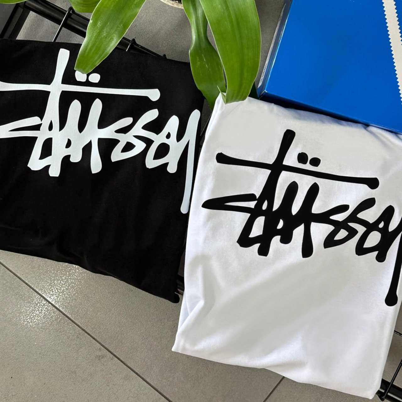 Футболка STUSSY Basic — Чорний, Білий • Стусси Базовая басик