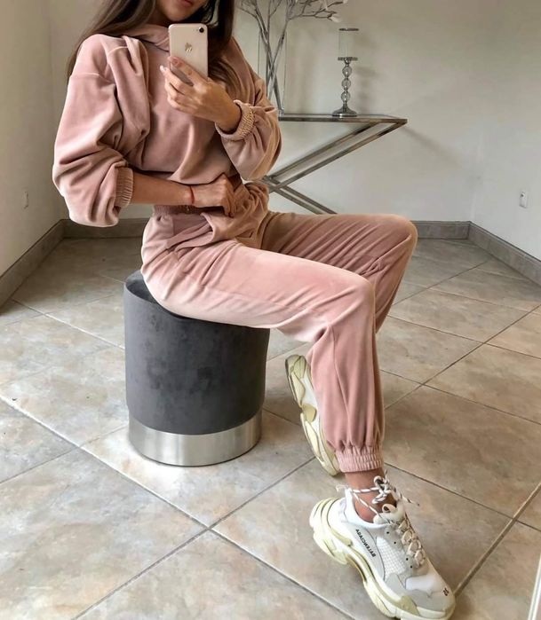 Welurowy komplet dresowy dres bluza spodnie welur