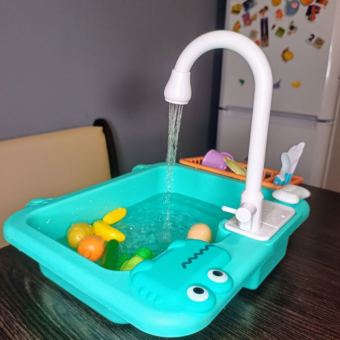 Мийка дитяча ВЕЛИКА з водою+посуд+продукти.Мийка іграшкова з водою