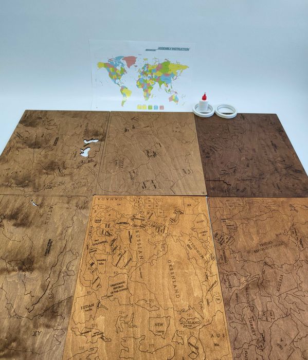 Drewniana mapa świata sztuka 3D duża dekoracja ścienna - rozmiar M A